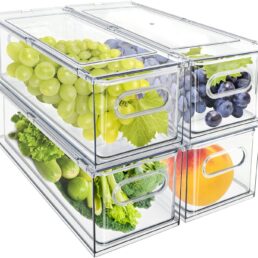 4Pack Stackable Fridge Drawers Pull-out Storage Bins