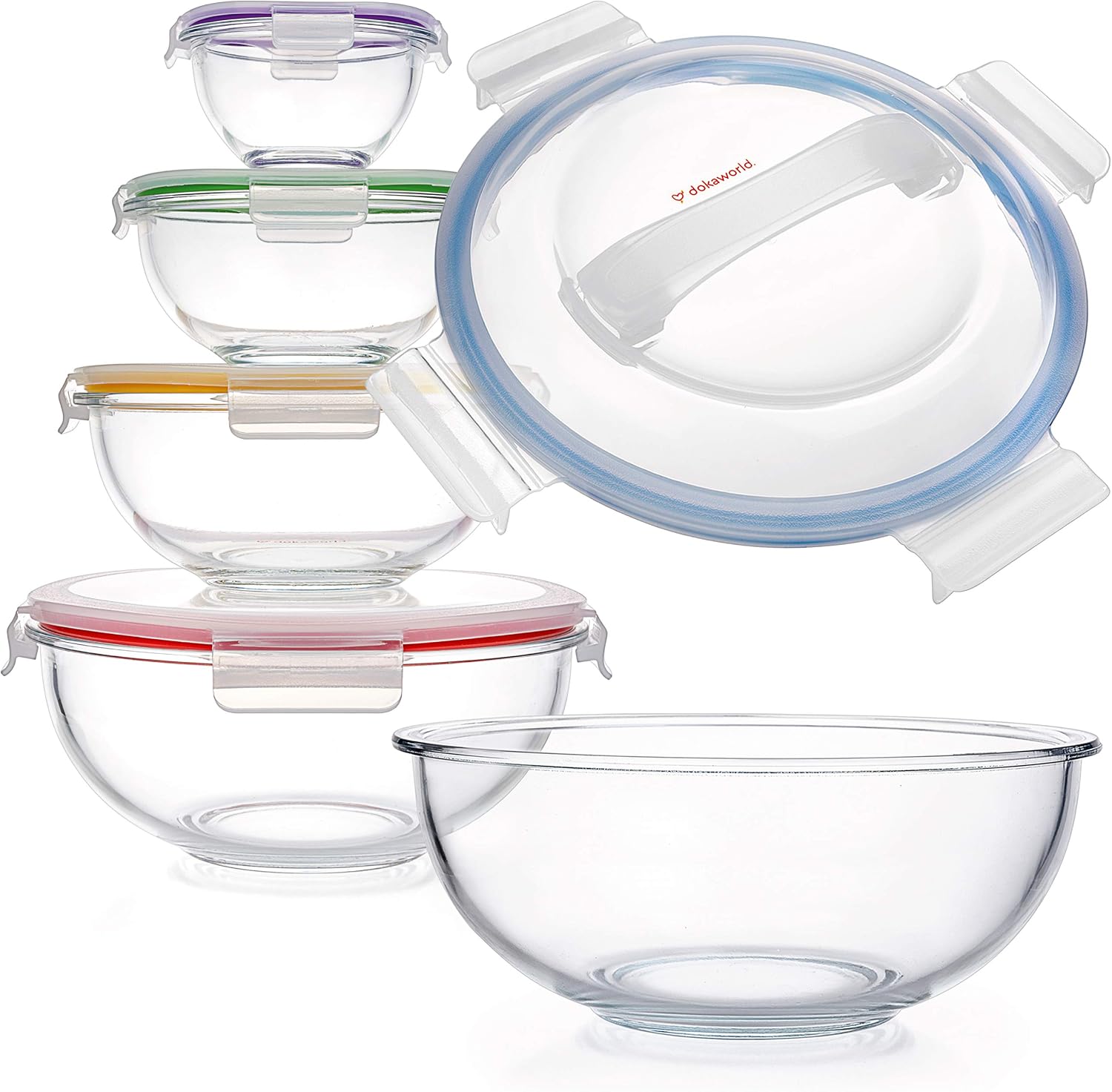 Set of 5 Stackable Space-Saving Nesting Glass Bowls