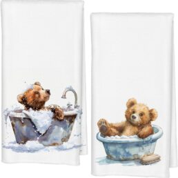 Watercolor Brown Bear Bathroom Hand Towels Set of 2