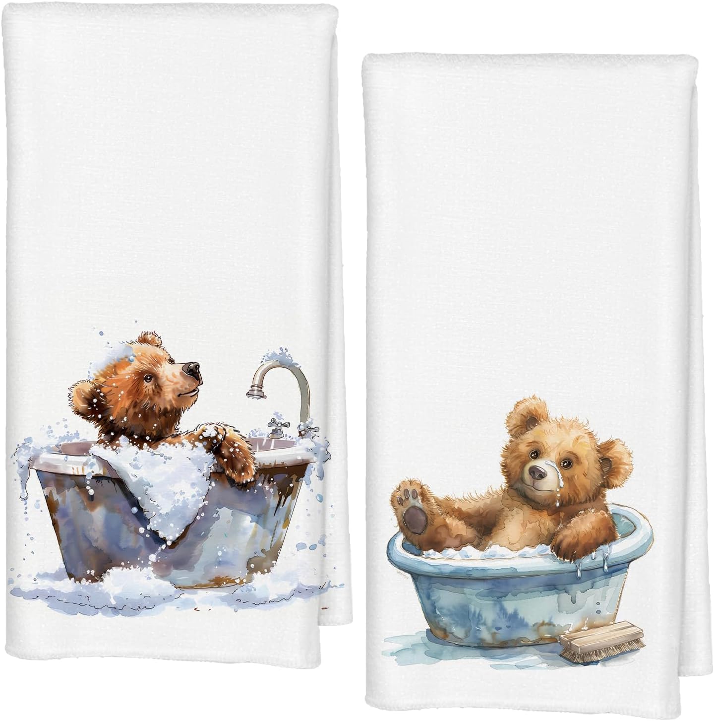 Watercolor Brown Bear Bathroom Hand Towels Set of 2