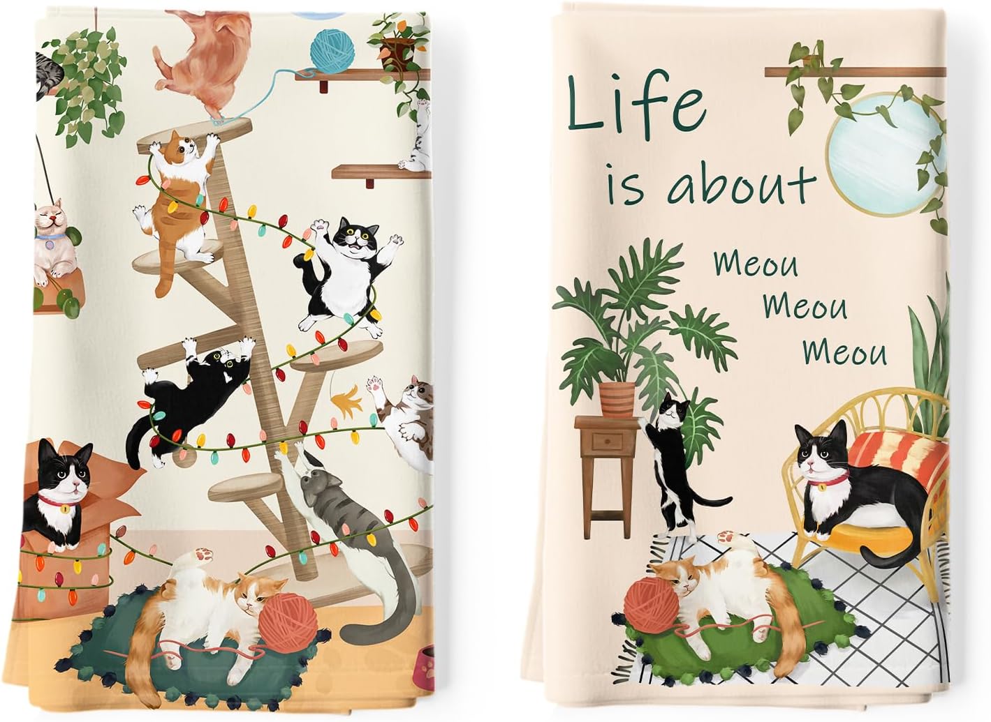 Cute Cat Tea Towels, Cotton Kitchen Towel 18.9 × 27.5 inch