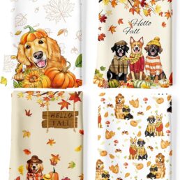 Fall Dogs Tea Towels, Cotton Kitchen Towel 18.9 × 27.5 inch