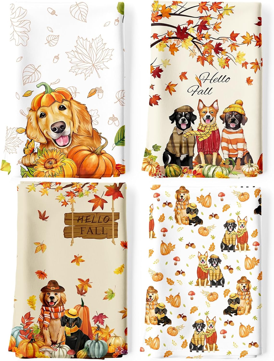 Fall Dogs Tea Towels, Cotton Kitchen Towel 18.9 × 27.5 inch