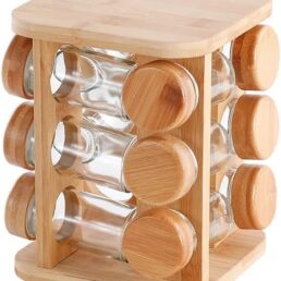Square Bamboo Rotating Spice Rack