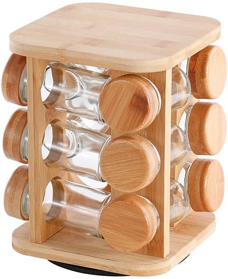 Square Bamboo Rotating Spice Rack