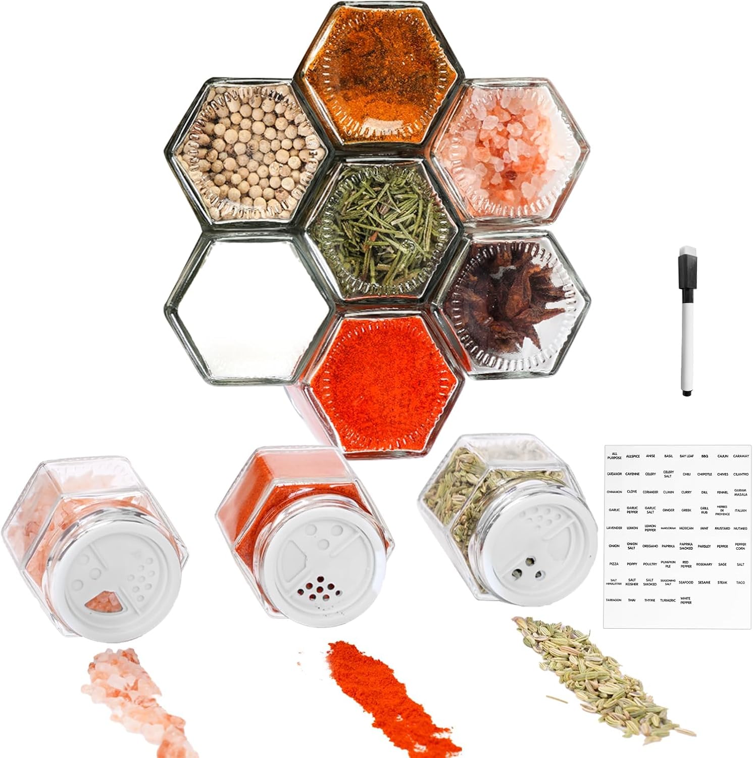 Set of 10 Magnetic Spice Jars for Refrigerator