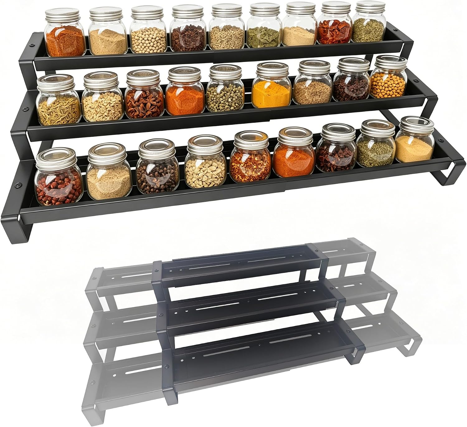 3-Tier Spice Rack Organizer for Cabinet, Adjustable Tiered Spice Shelf