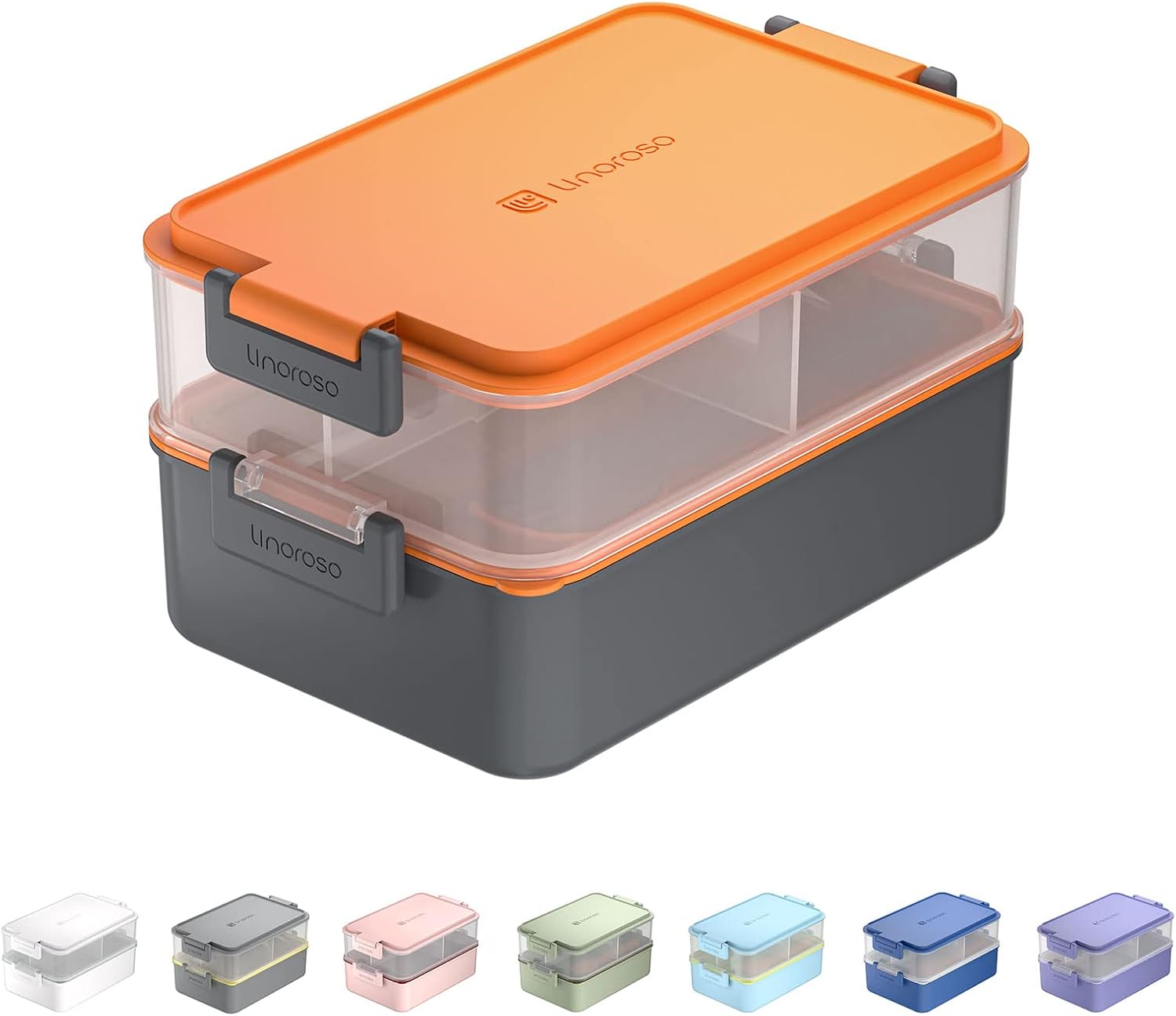 linoroso Stackable 2-Tier Adult Bento Box, 4 Compartments