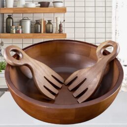 Wooden Salad Bowl With Hands