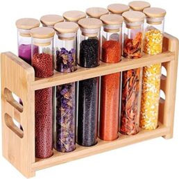 Bamboo Spice Rack with Empty Round Spice Jars Sets