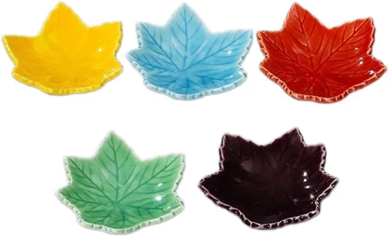 5Pcs Ceramic Maple Leaf Dip Bowls
