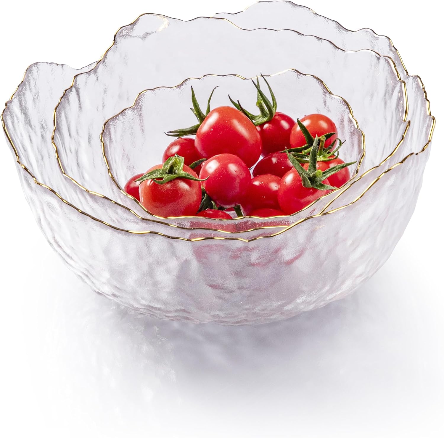 3-Piece Glass Bowl Set with Gold Rim