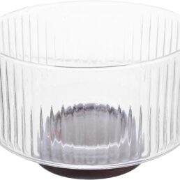 Glass Salad Bowl with Wood Pedestial