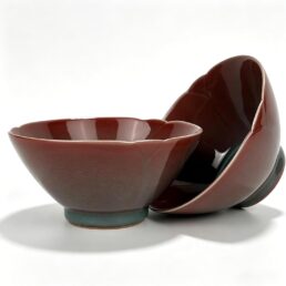 Burgundy Red Floral 5 Inch Ceramic Bowls Set