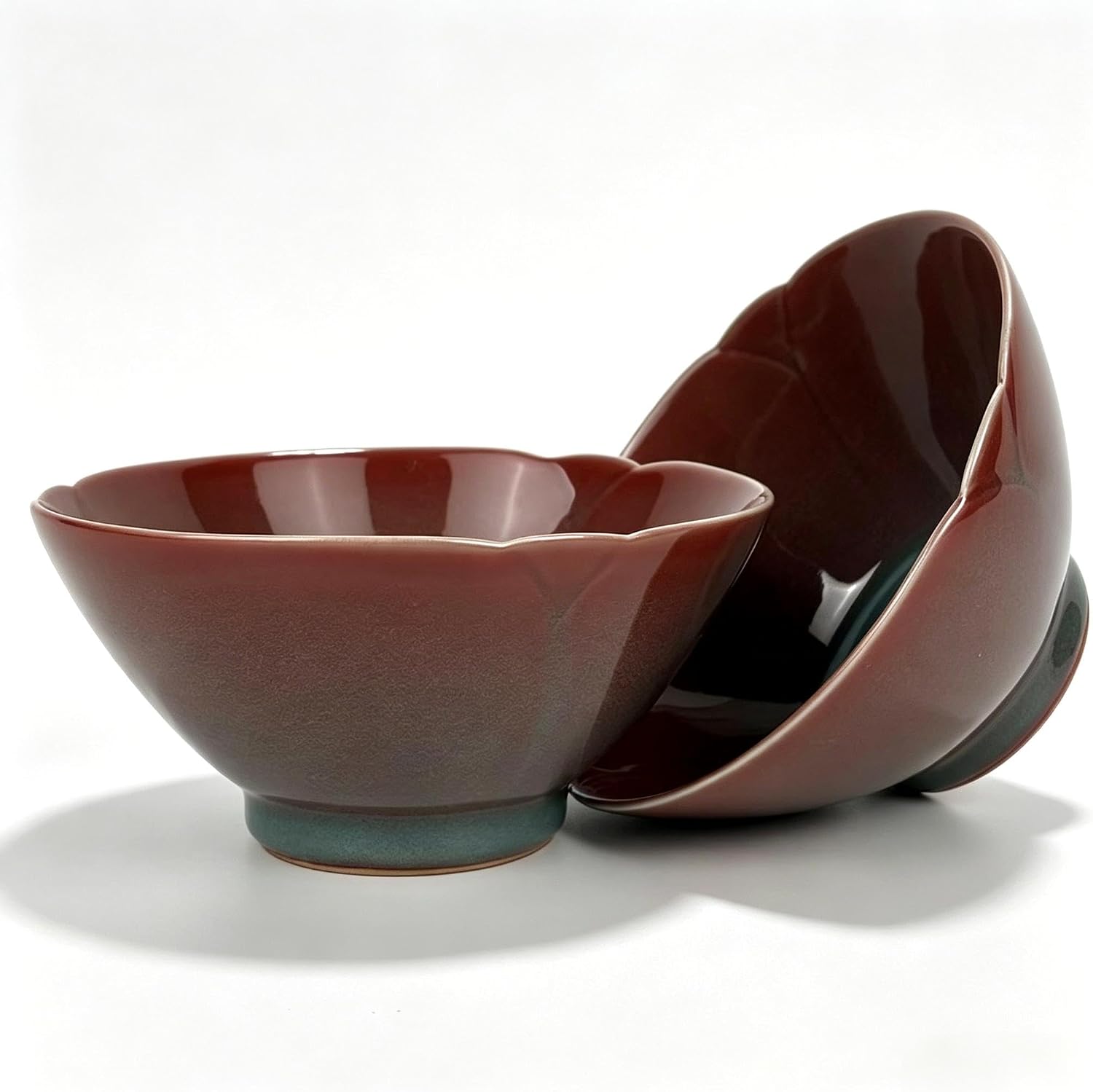 Burgundy Red Floral 5 Inch Ceramic Bowls Set