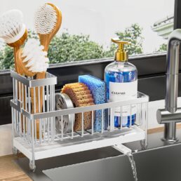 Cisily Sponge Holder for Kitchen Sink, Sink Caddy with High Brush Holder