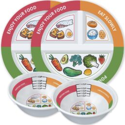 4 Pcs Portion Control Plates & Bowls Set