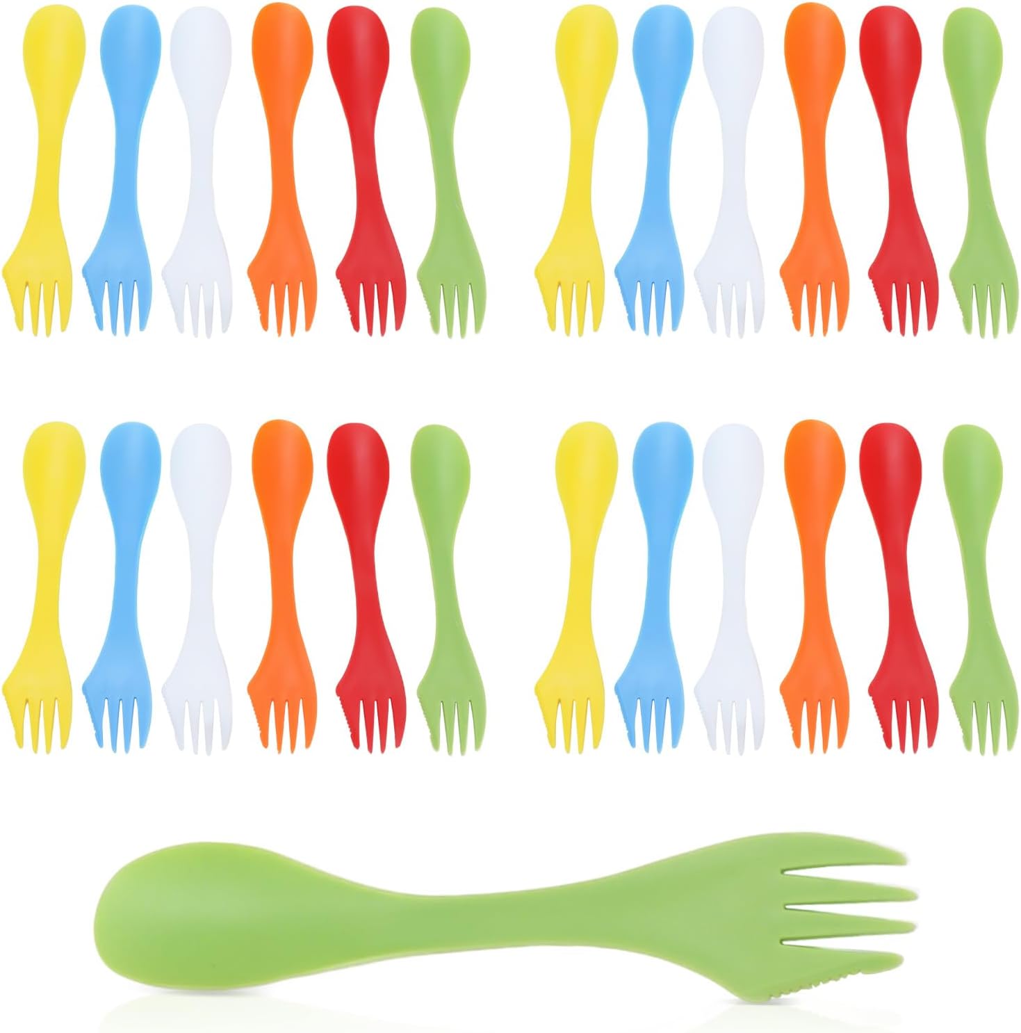 24pcs Knife Fork Spoon, 3 in 1 Portable Plastic Camping Utensils Travel Spork