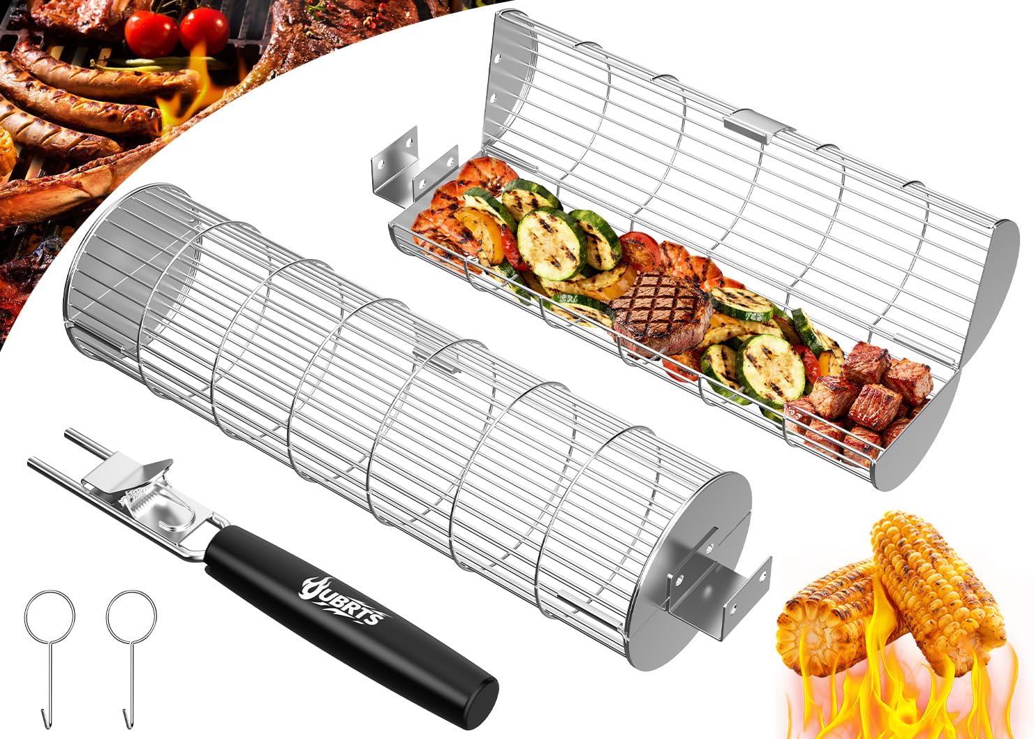 Rolling Grill Baskets for Outdoor Grill