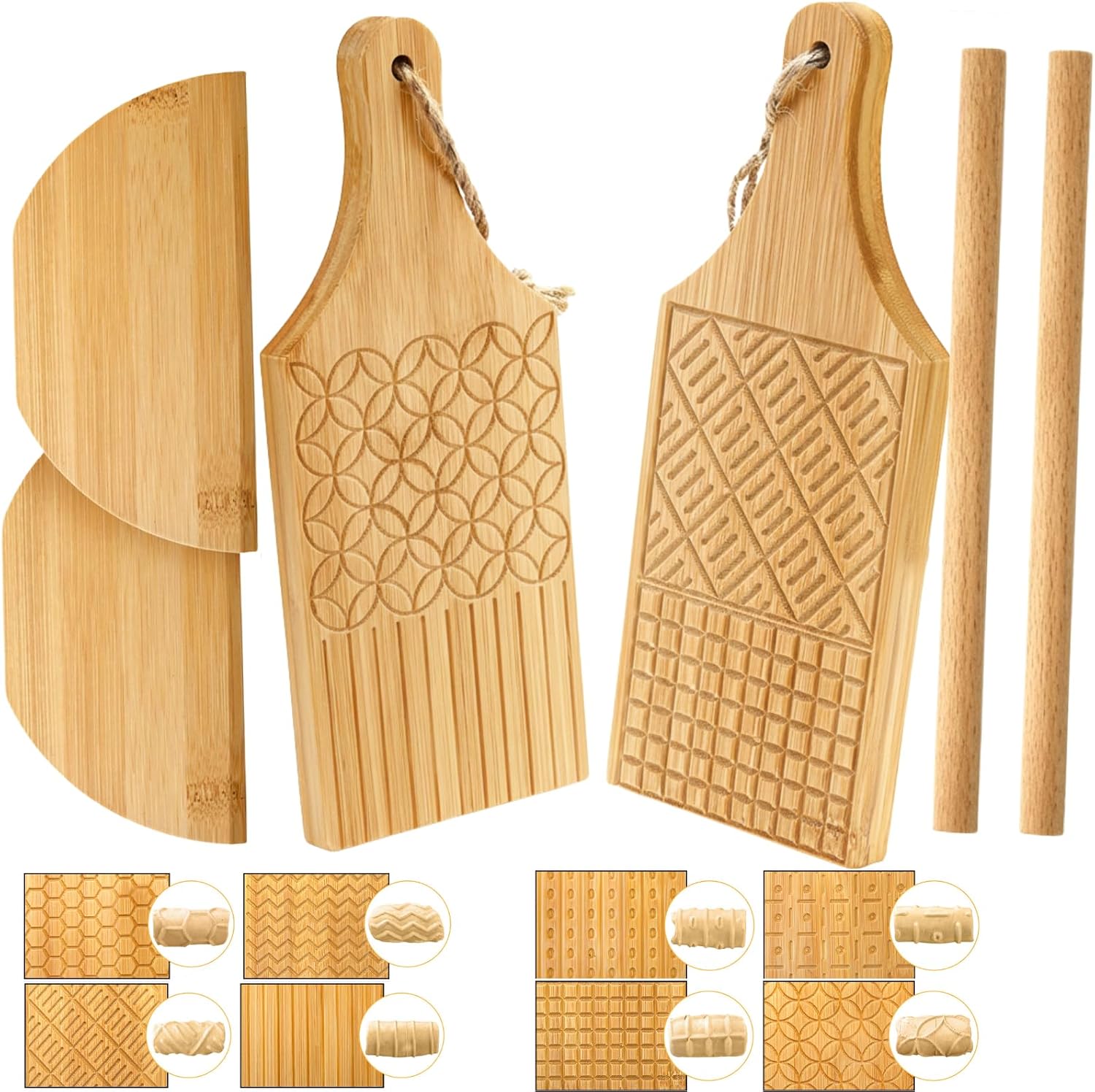 ZENFUN Set of 6 Bamboo Gnocchi Board Gnocchi Pasta Board