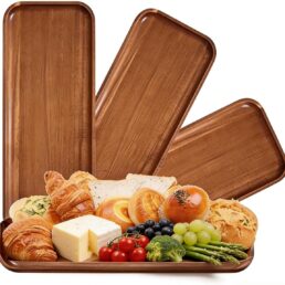 3 Pack Solid Acacia Wood Serving Trays Rectangular Wooden | 14"x5.5" Platters for Food