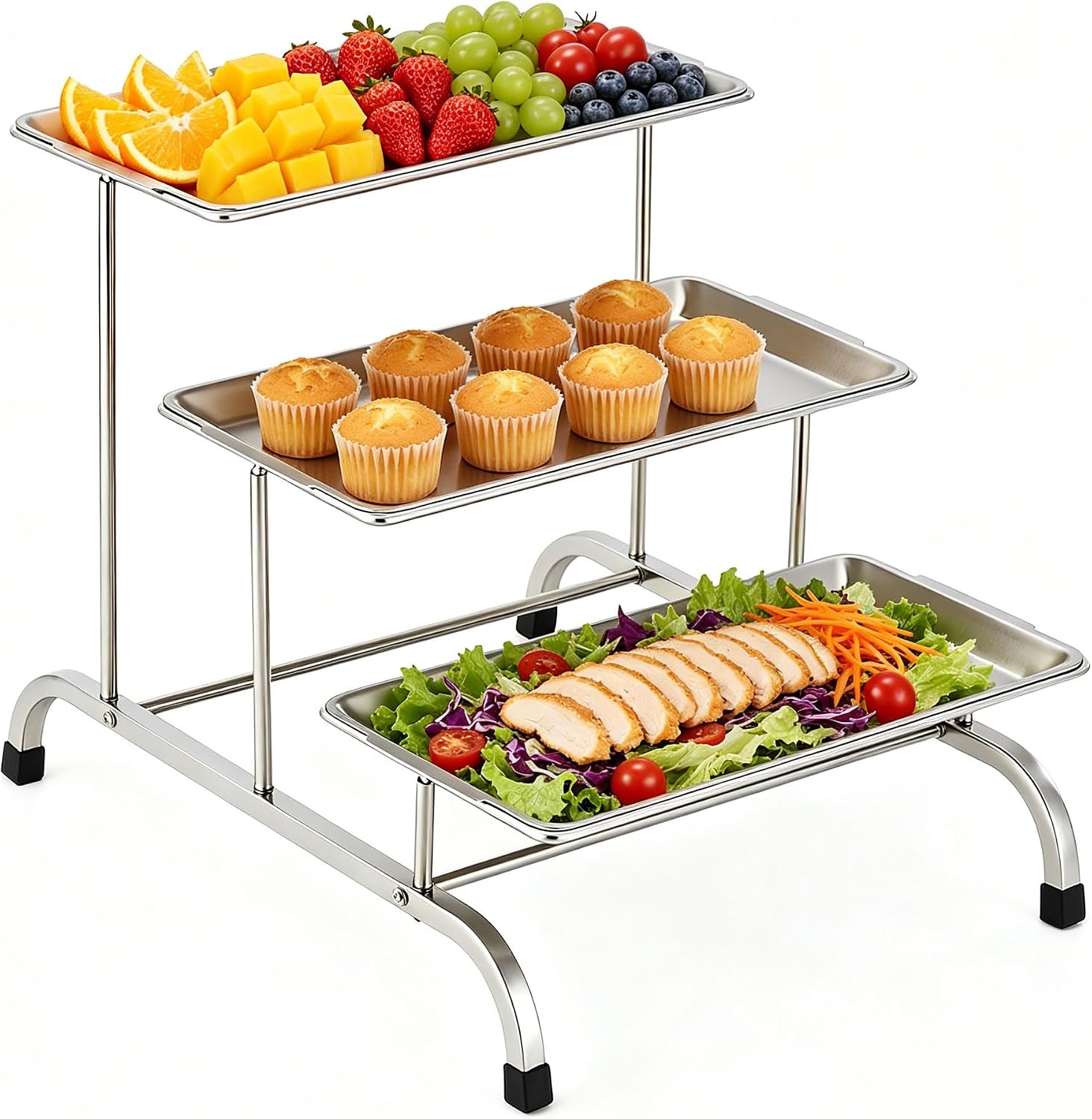 SANQIAHOME 3 Tier Serving Trays for Party, Stainless Steel Serving Platters