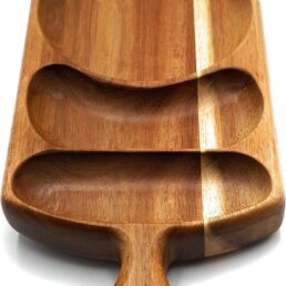 Acacia Wood Serving Platter 43x15cm with Grooves & Handle