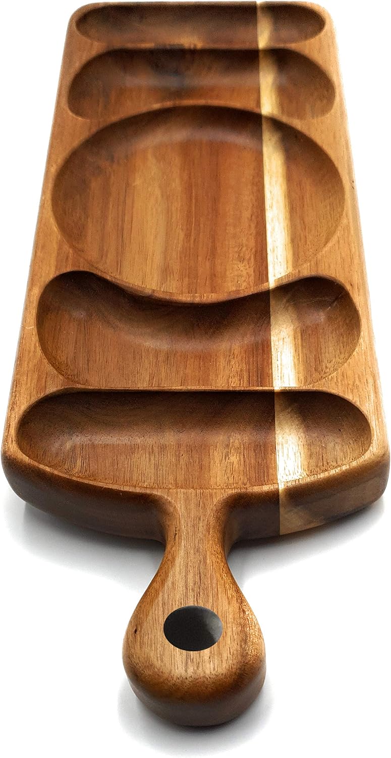Acacia Wood Serving Platter 43x15cm with Grooves & Handle