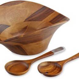 Wooden Salad Bowl With Serving Spoons