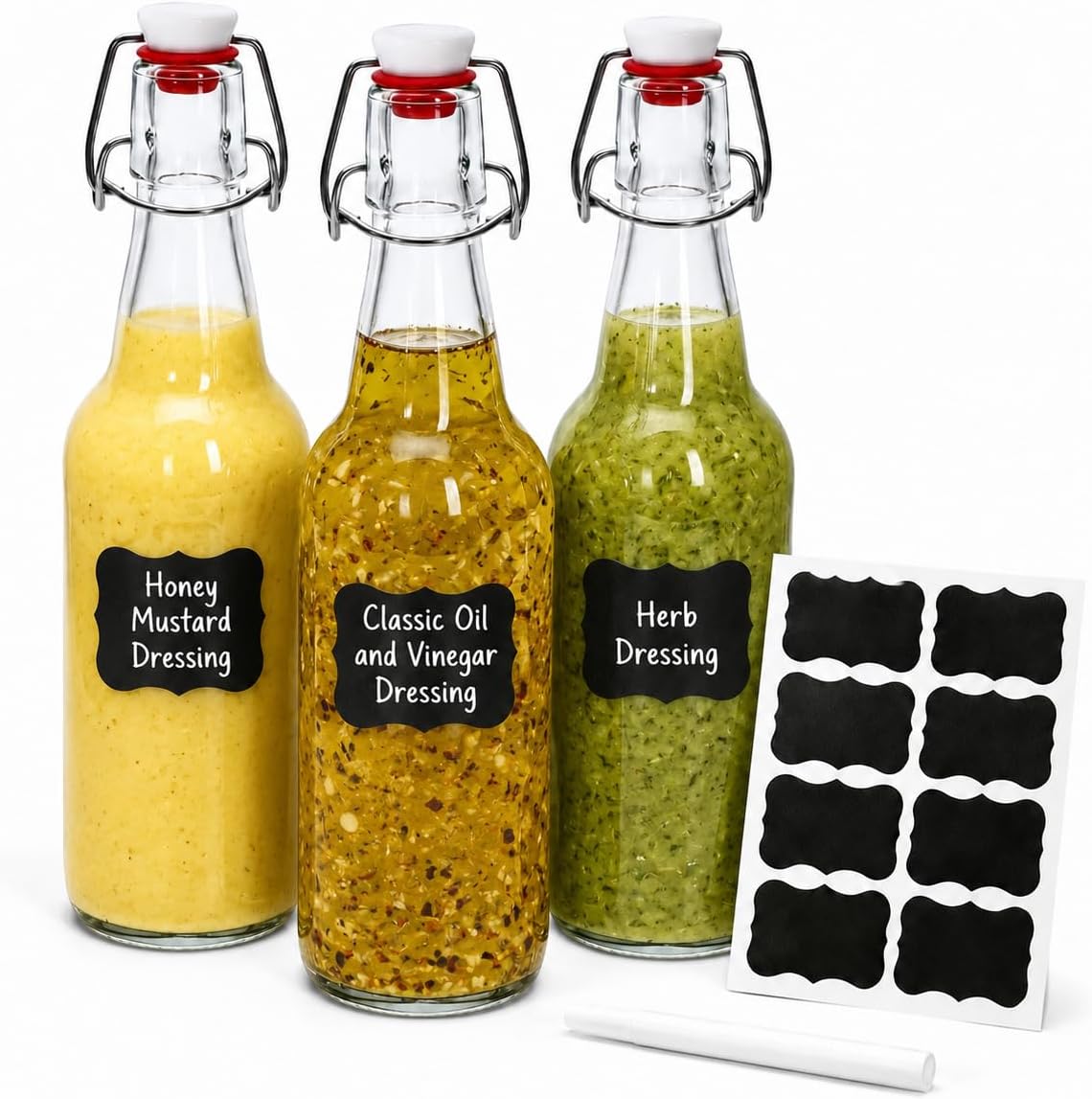 Glass Salad Dressing Shaker Bottle, 3 Pack