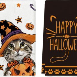 Artoid Mode Pumpkin Cat Halloween Kitchen Towels