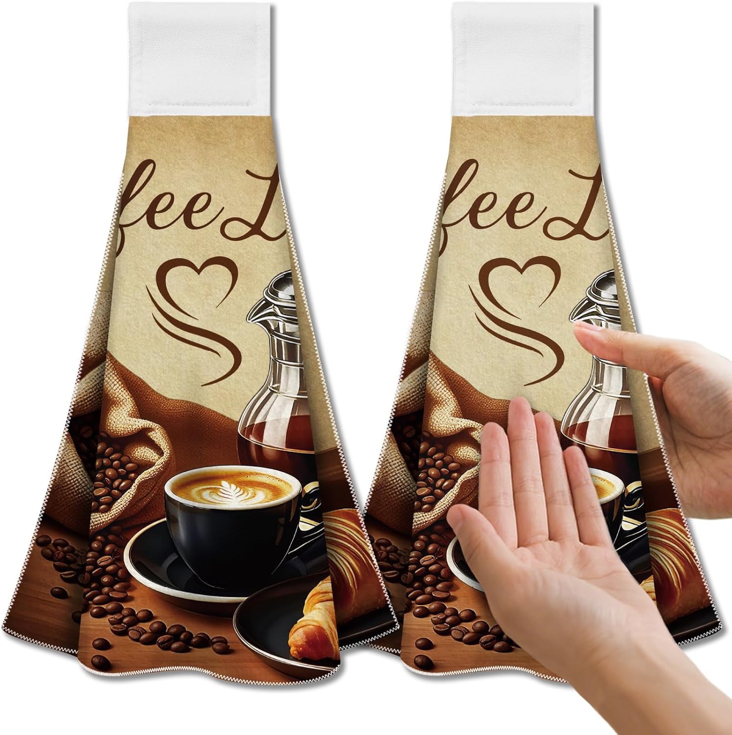 CUTHOLLOW 2 Pcs Coffee Element Hanging Kitchen Towels