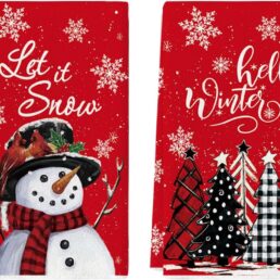 Artoid Mode Red Snowman Hello Winter Kitchen Towels Set of 2