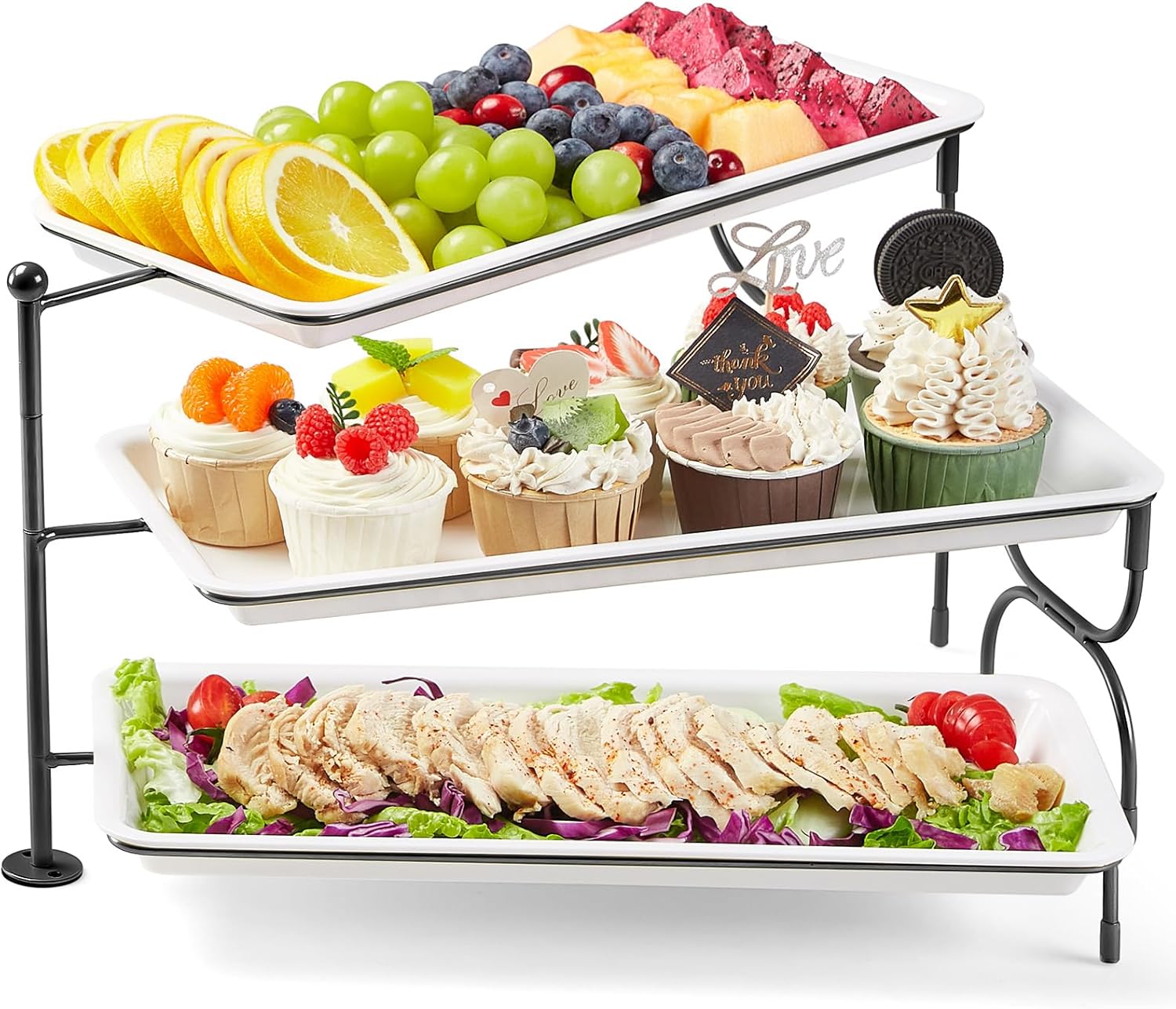 Lifewit 3 Tiered Tray Stand for Party Entertaining, 14″×6.5″ Serving Platters and Trays