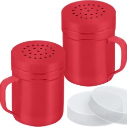 6oz Red Stainless Steel Salt Pepper Dredge Shakers