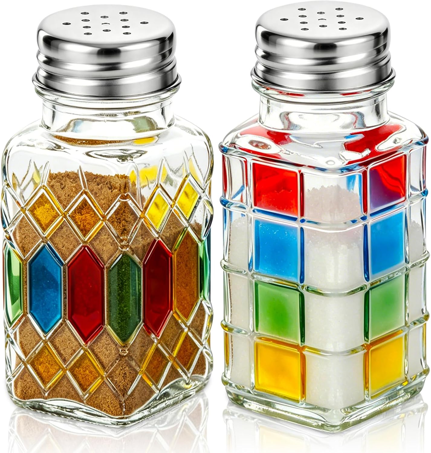 2 Pack Colorful Painted Glass Salt and Pepper Shakers Set