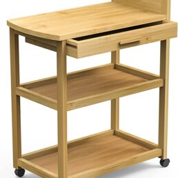 Bamboo Rolling Kitchen Cart Stand