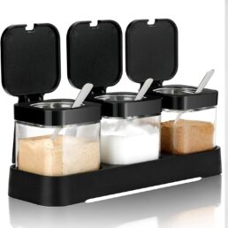 Condiment Bar with Lids and Spoons