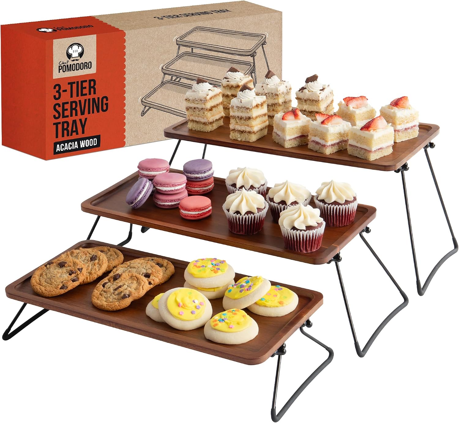 Chef Pomodoro 3-Tiered Wooden Serving Stand