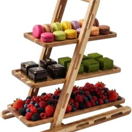 3-Tier Acacia Wood Cupcake Stand, Rustic Dessert Tower
