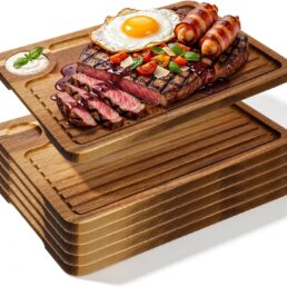 SiliFine 6 Pcs Acacia Wood Steak Plates