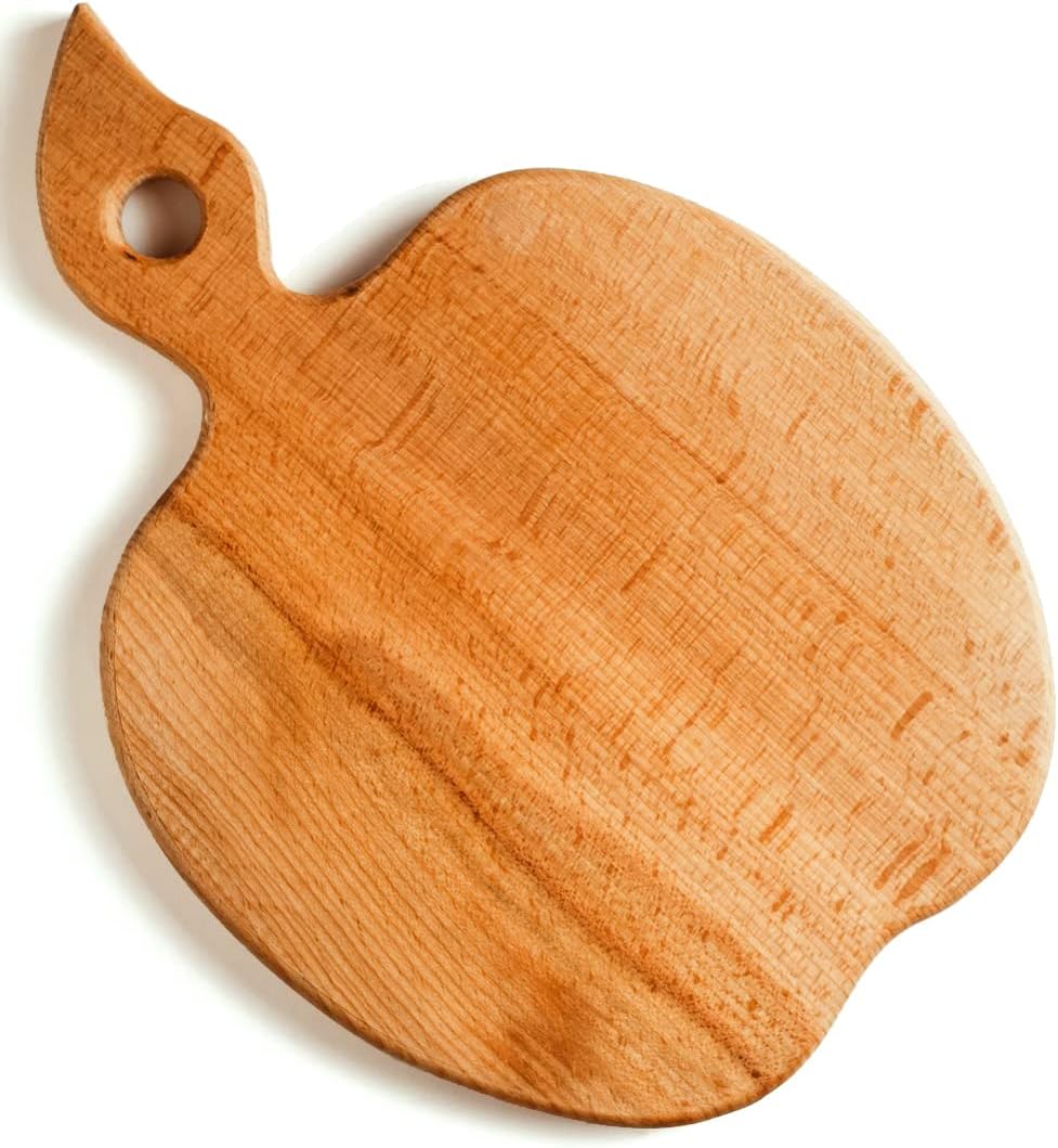 ECOSALL Apple-shaped Solid Wood Cutting Board With Handle, Unique Gift Idea