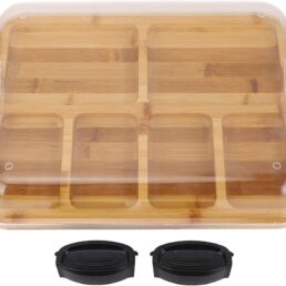 Wooden Divided Food Tray 2pcs Bamboo Serving Plate for Vegetables