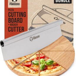 Chef Pomodoro Pizza Cutting Board & Rocker Cutter Set, 14in, Steel