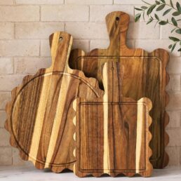 3 Piece Scalloped Wood Cutting Board Set with Handle