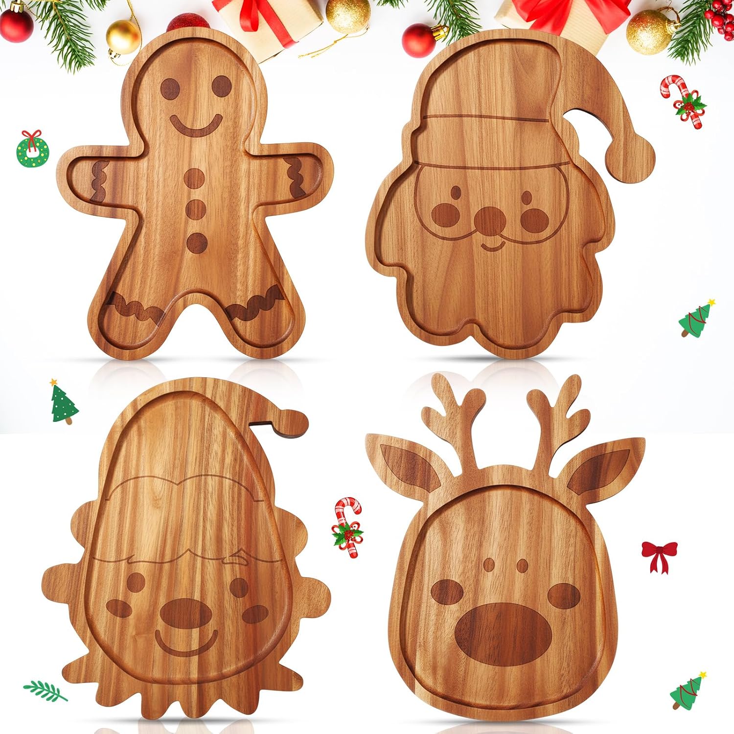 Bokon 4 Pcs Wooden Christmas Charcuterie Board