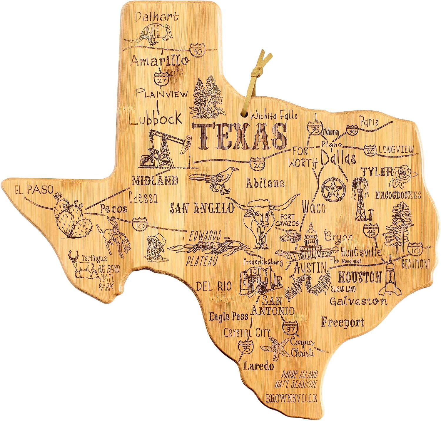 Totally Bamboo Destination Texas State Shaped Cutting Board