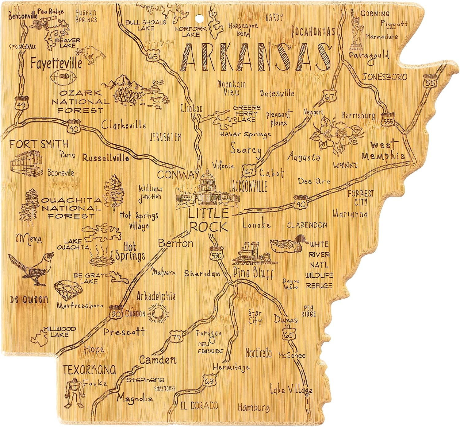 Totally Bamboo Arkansas State Destination Bamboo Serving and Cutting Board