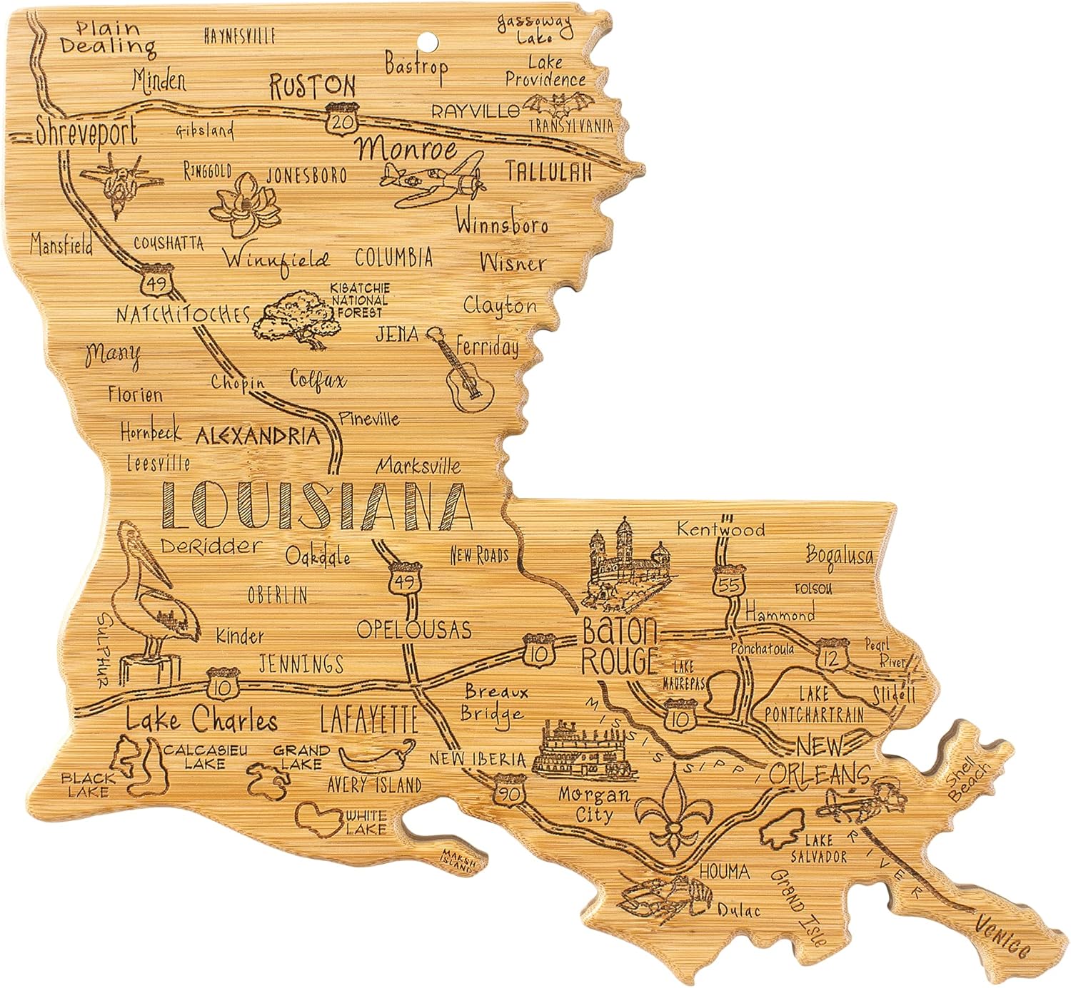Totally Bamboo Louisiana State Destination Bamboo Serving and Cutting Board