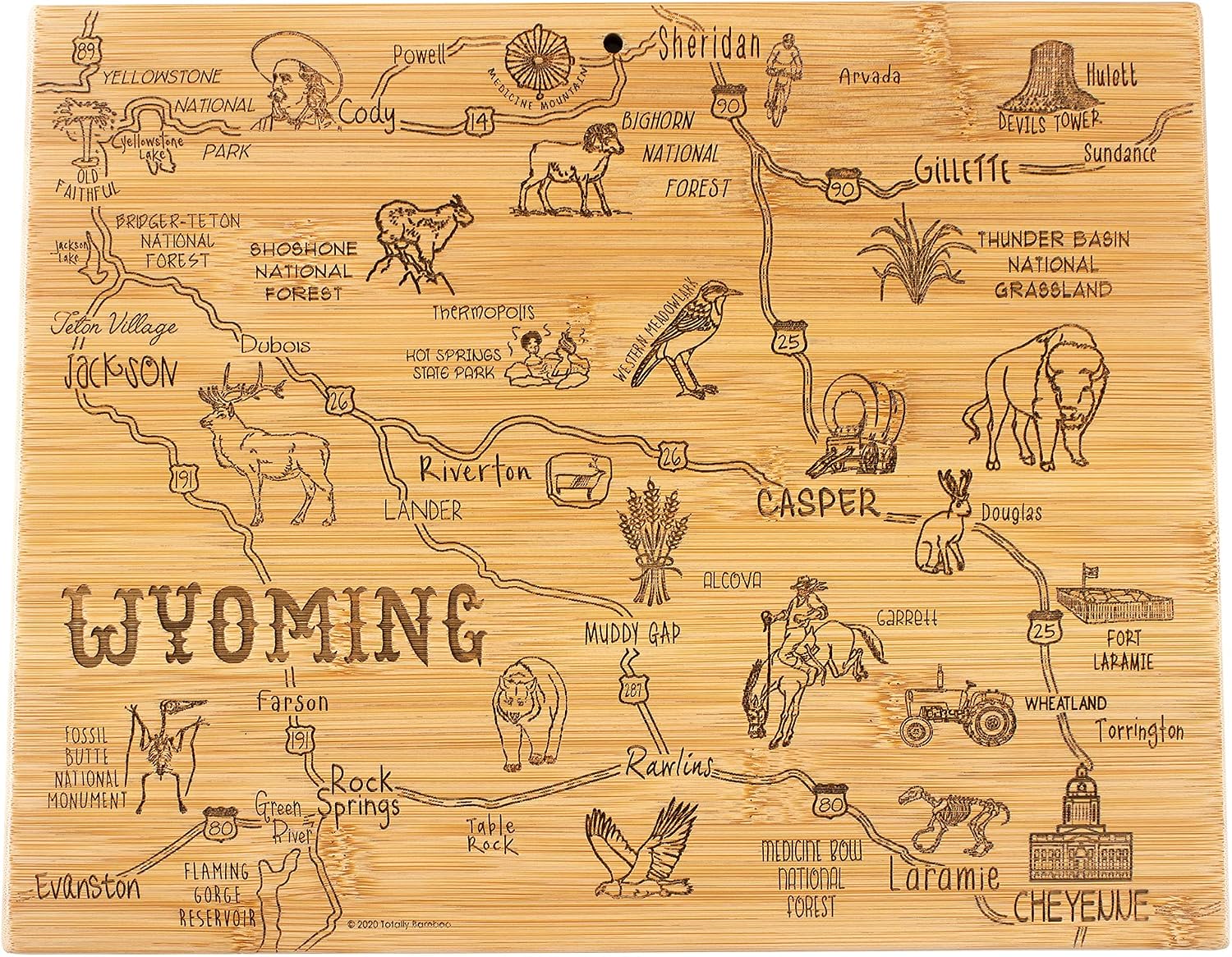 Totally Bamboo Wyoming State Destination Bamboo Serving and Cutting Board